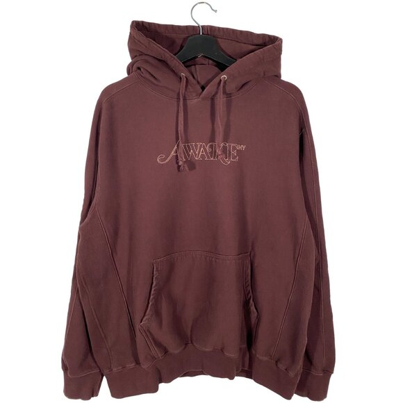 Awake NY Classic Outline Logo Paneled Boxy Brown Hoodie mens size Large - Picture 1 of 7